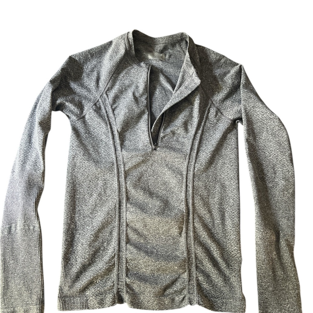 ATHLETA size Medium Slim Fit Heather Gray Quarter Zip Sweater 15 JT